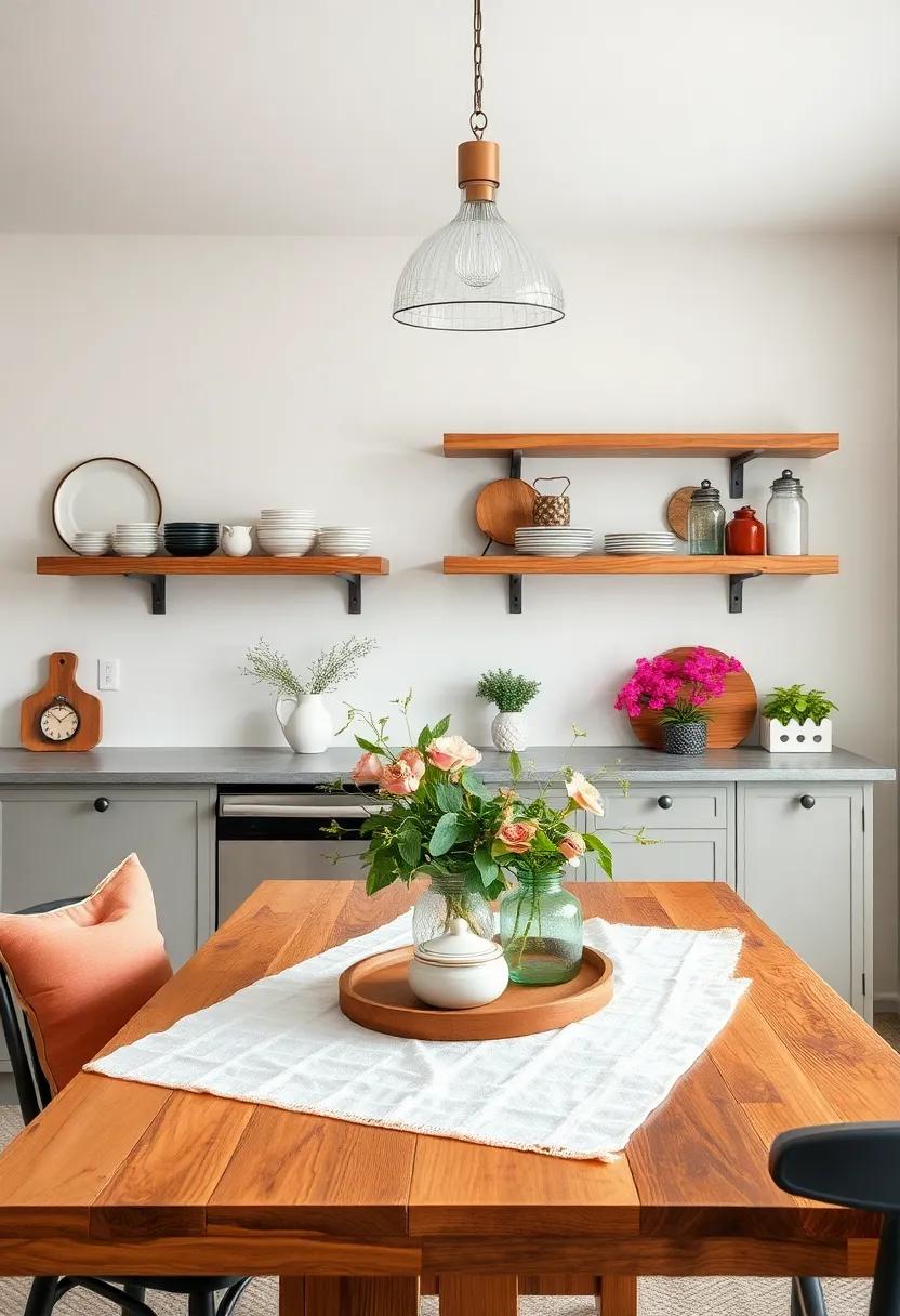 Floating Shelves⁤ Display: Utilize nearby‍ walls‌ for ‌floating ‌shelves to‌ display beautiful dishware or charming decorative items