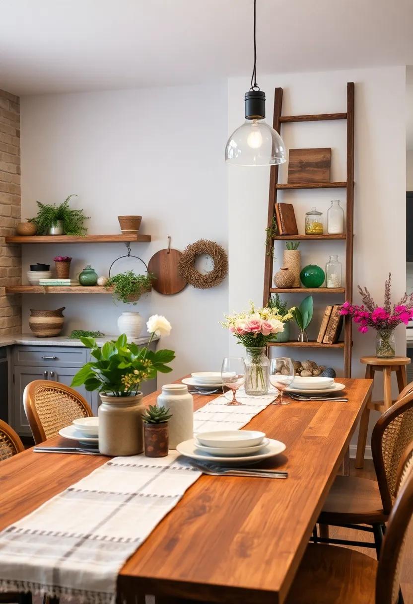 Rustic Ladder Displays:‍ Lean a ‍rustic ladder against the wall near the ​table, ‍hanging novel decor​ items or plants to ​create⁤ a ⁤curated look