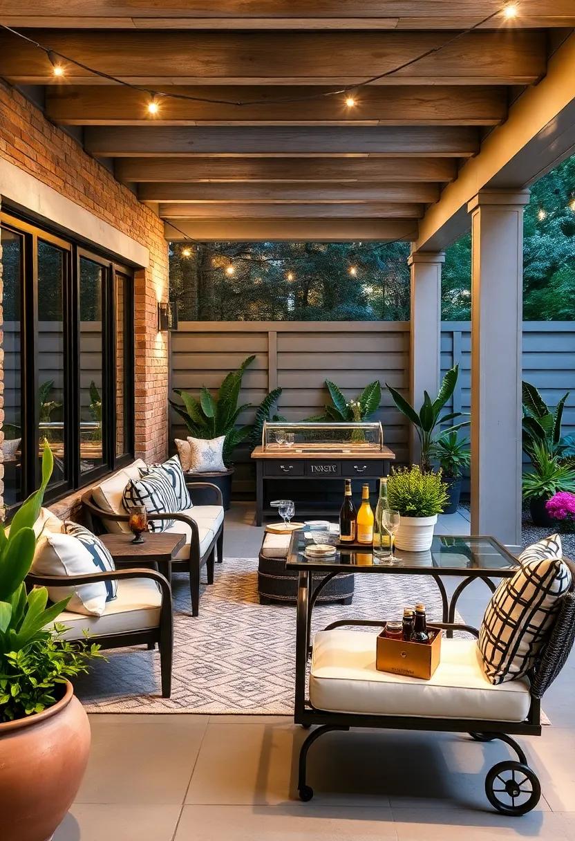 Outdoor Bar Cart: Set up a stylish outdoor bar cart stocked with your favorite beverages,making entertaining effortless and convenient on warm‌ evenings