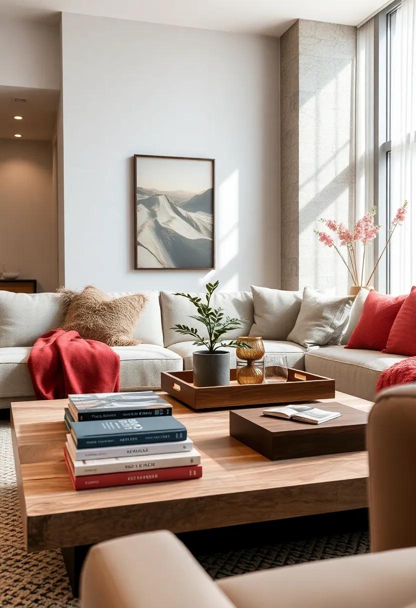 Coffee Table‍ Styling: Layer books, a small‌ plant, and a decorative‌ tray on your coffee ⁢table for a curated look