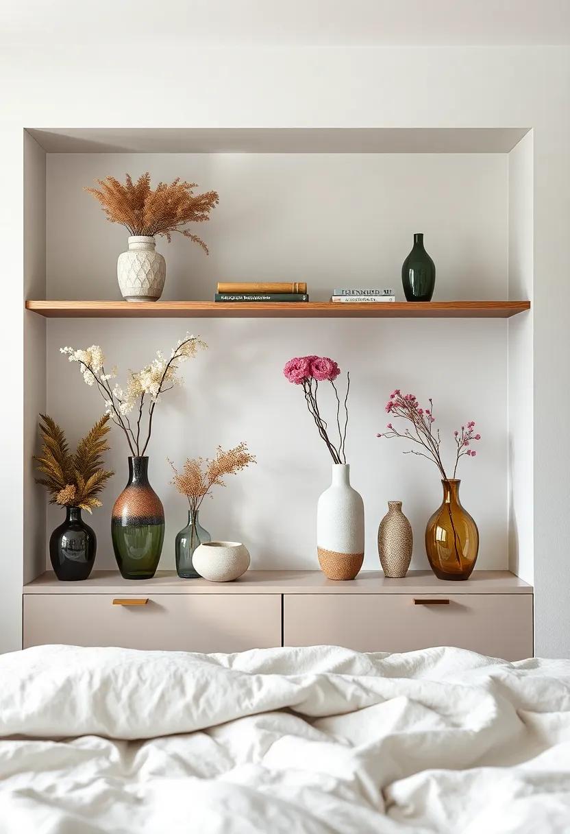 Unique Vases: Fill artistic vases‌ with dried flowers or branches, giving ⁣your shelves​ texture and intrigue without overwhelming them