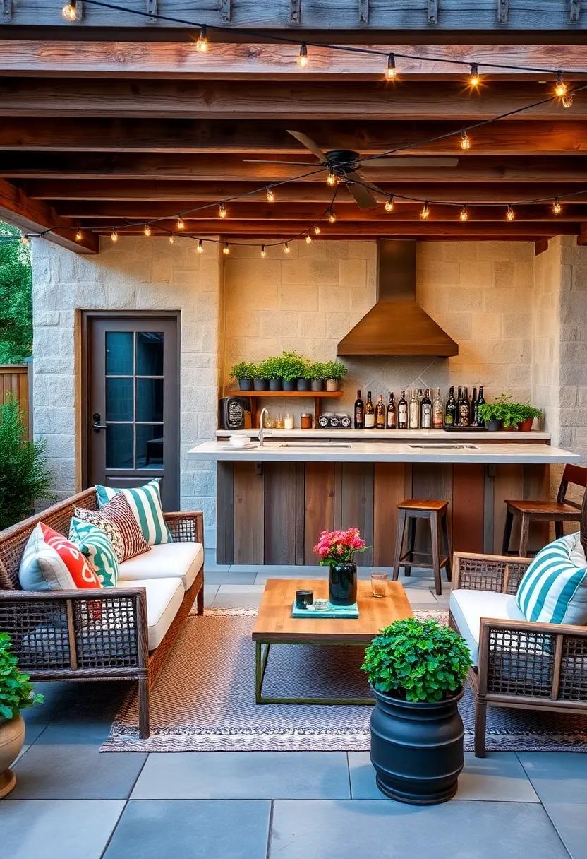 Rustic charm: A reclaimed​ wood​ bar adorned with‍ potted herbs sets the stage for‌ an ⁤inviting, countryside⁣ vibe that's perfect​ for summer evenings