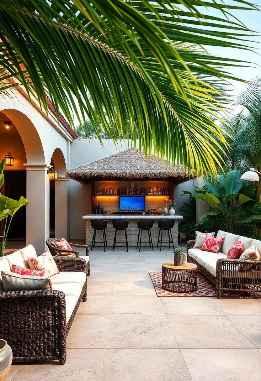 Tropical Paradise: With palm⁤ leaves framing a tiki-style bar, this‍ layout transports you to a‌ tropical oasis​ where drinks flow and relaxation reigns