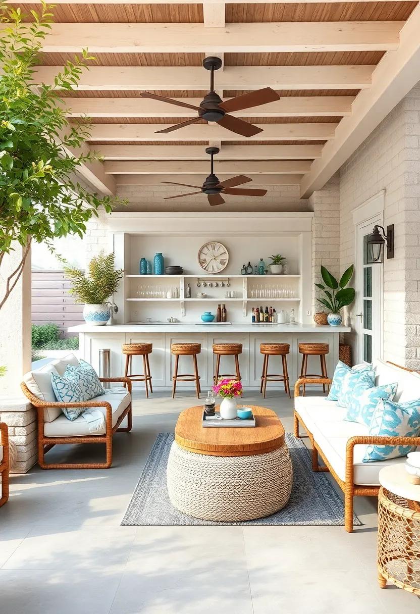 Coastal Cool: A white-washed bar with nautical accents and​ seashell decor gives off a breezy‌ beach vibe, perfect for sunset⁣ cocktails ⁣and ocean-inspired gatherings