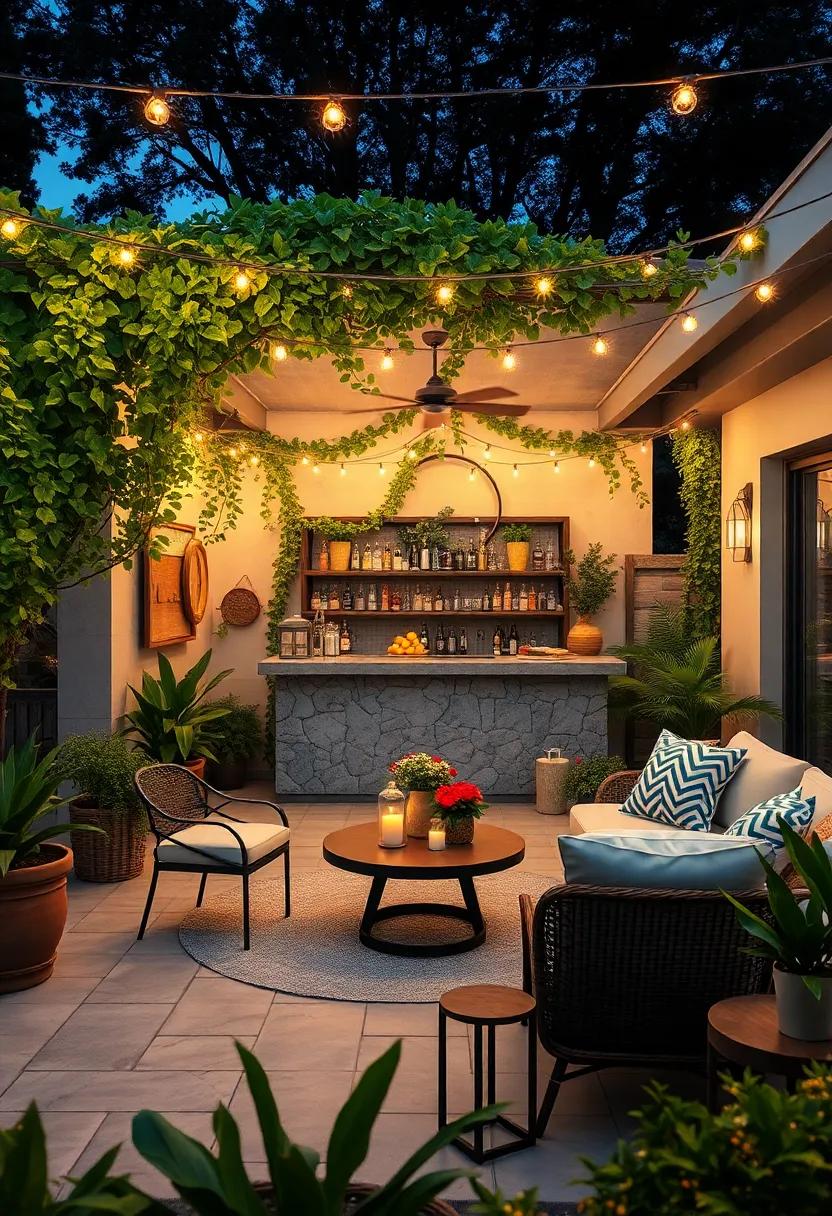 Enchanted Escape: A whimsical bar surrounded by​ fairy lights and lush vines creates an enchanting atmosphere,‍ ideal for romantic evenings under the⁣ stars