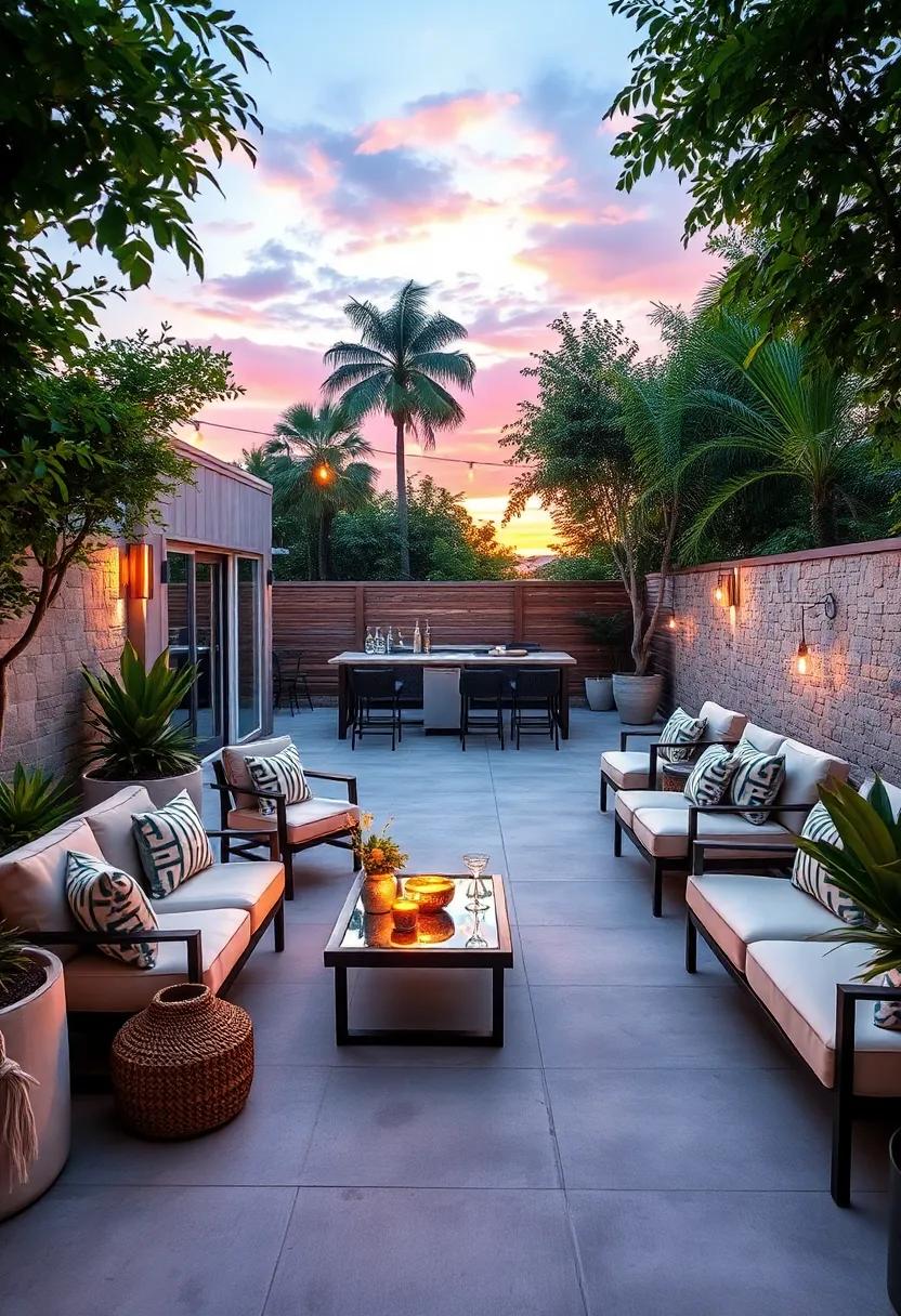 Modern Minimalism: A​ sleek glass-front bar,⁣ paired⁢ with⁤ simple geometric⁣ furniture, creates a⁤ chic, contemporary outdoor space ​that exudes sophistication