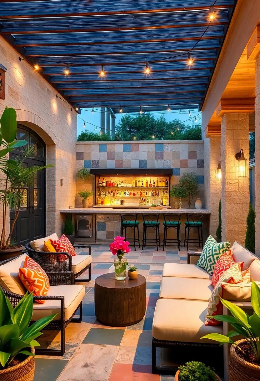 Eclectic Mix: A playful patchwork of‍ colorful⁤ tiles and ‍diverse ​seating styles⁣ makes this ⁤outdoor bar an eclectic masterpiece‌ for adventurous decorators