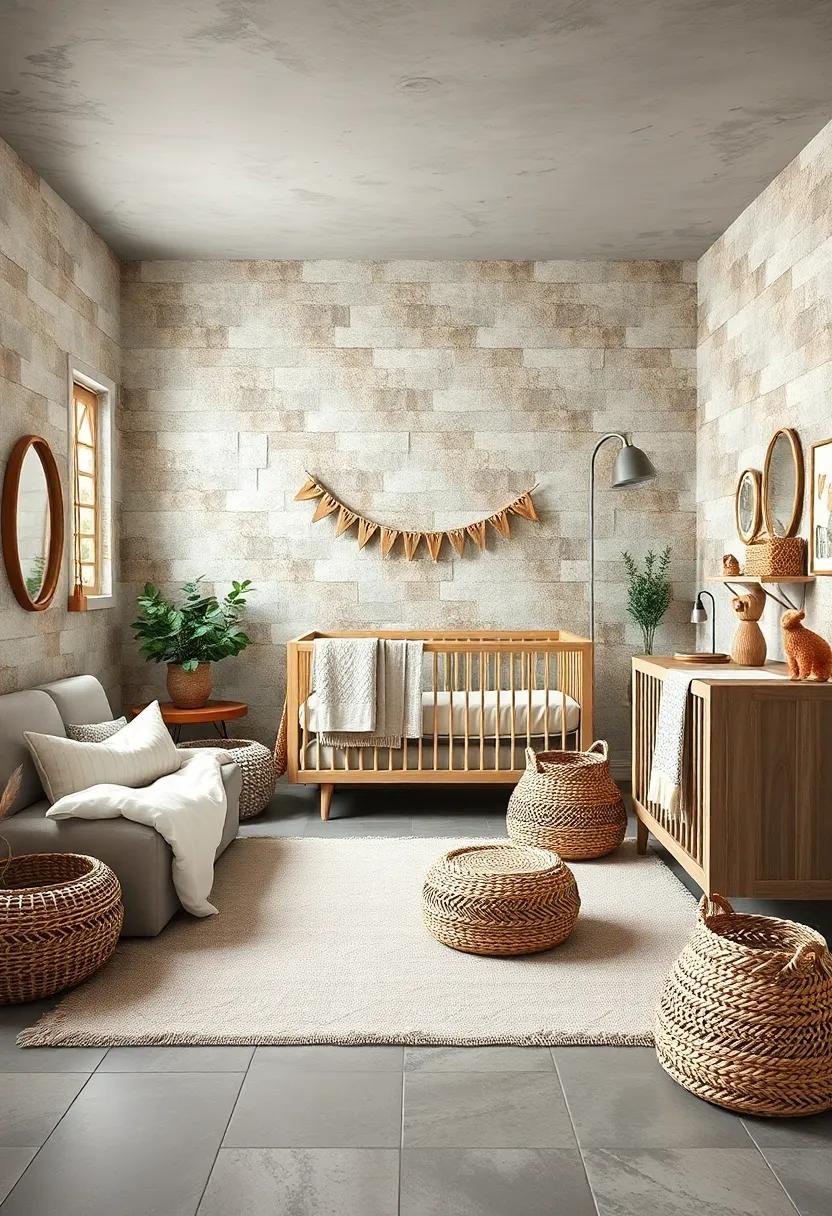 Cozy Textiles: Layer soft quilts, woven baskets, and plush rugs to enhance the tactile experience of the nursery