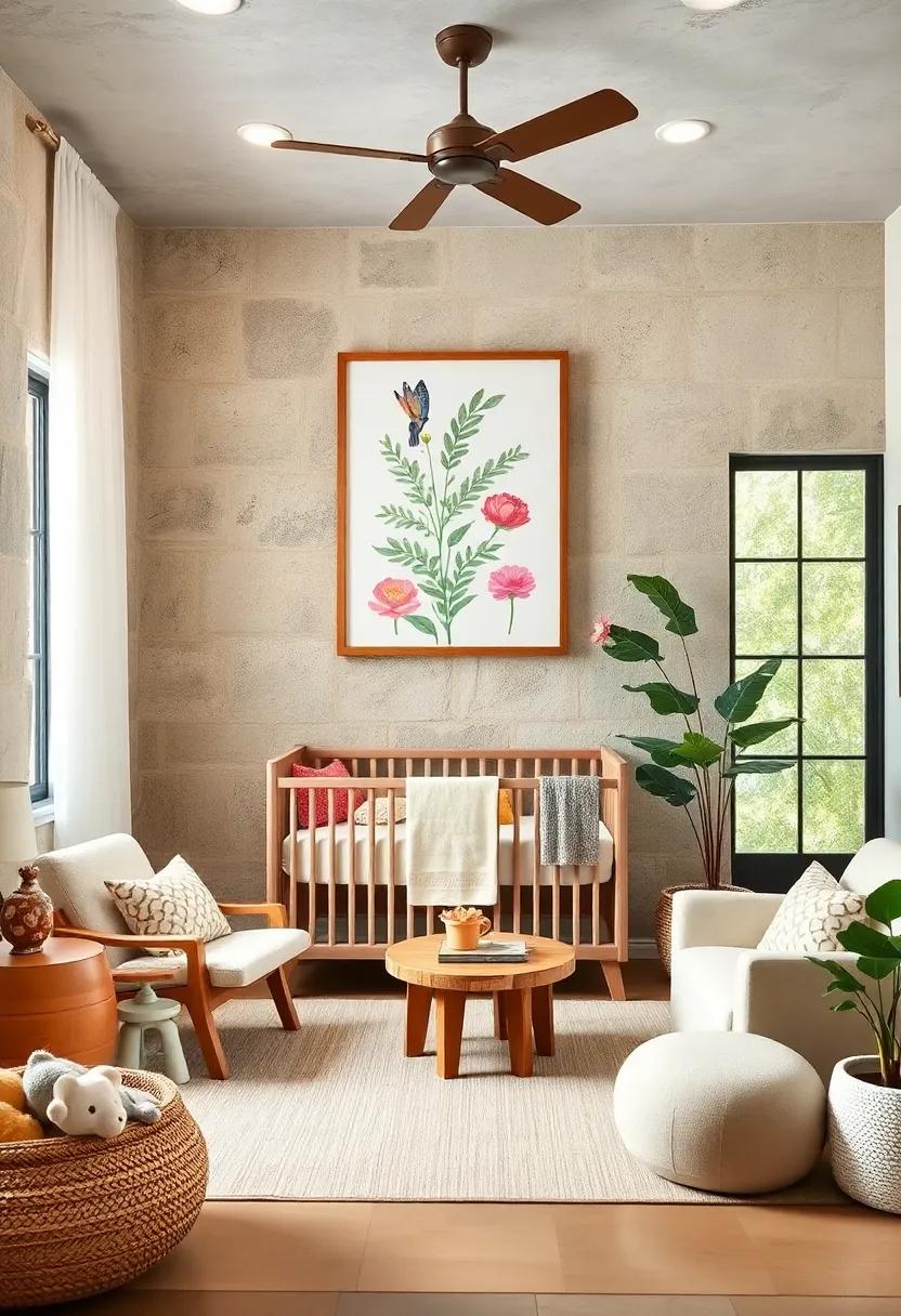 Nature-Inspired Wall Art: Hang botanical prints ​or whimsical animal illustrations to infuse the nursery with a playful yet natural vibe