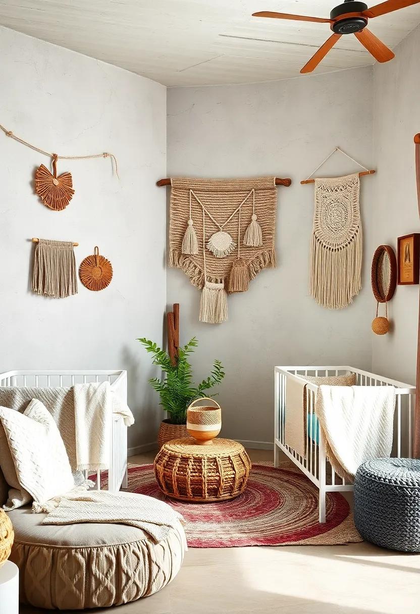 Texture is Key: Layer various textures, ​from knitted throws to woven wall hangings, to create visual interest in the nursery