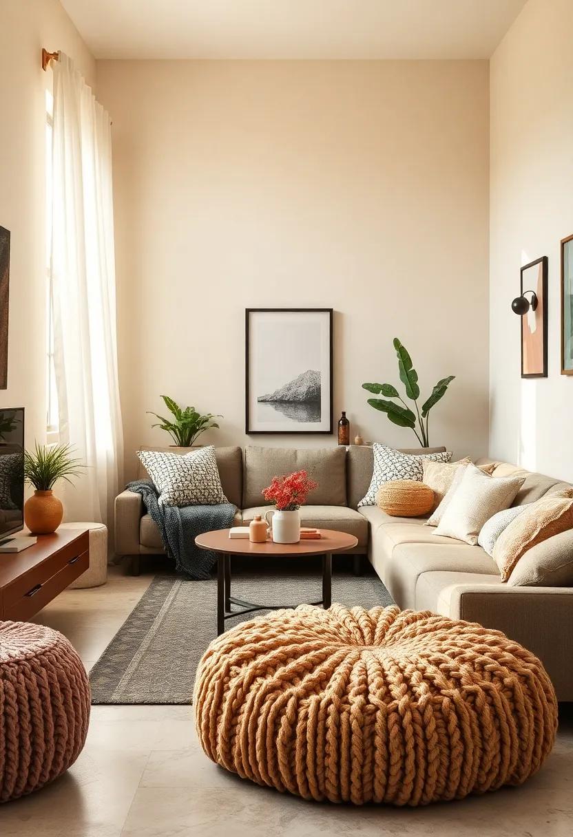 Knitted Poufs: Stylish⁤ knitted poufs serve as soft ‍footrests or extra seating, bringing ⁤texture and a relaxed ⁤vibe ⁢to a small living space