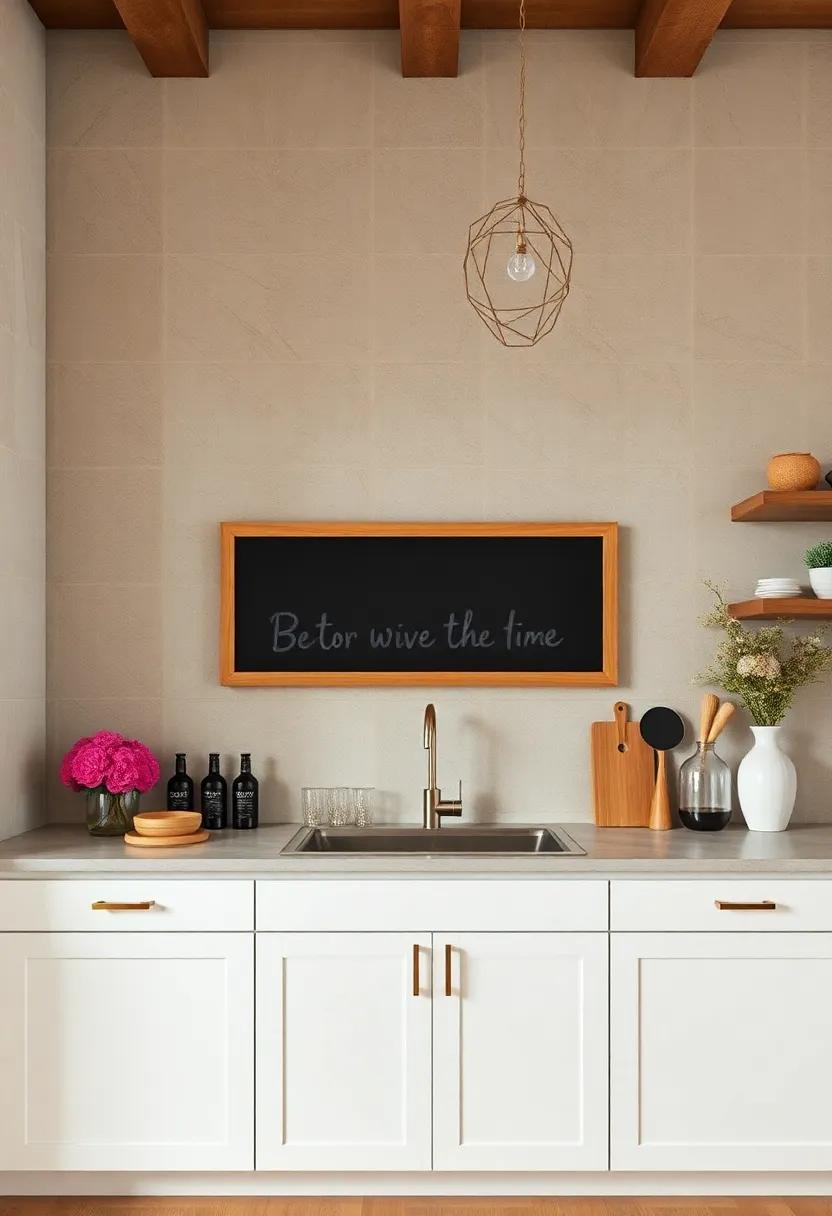 Install a Chalkboard or Whiteboard: Use the wall space above the cabinets for an ever-changing chalkboard or whiteboard backdrop