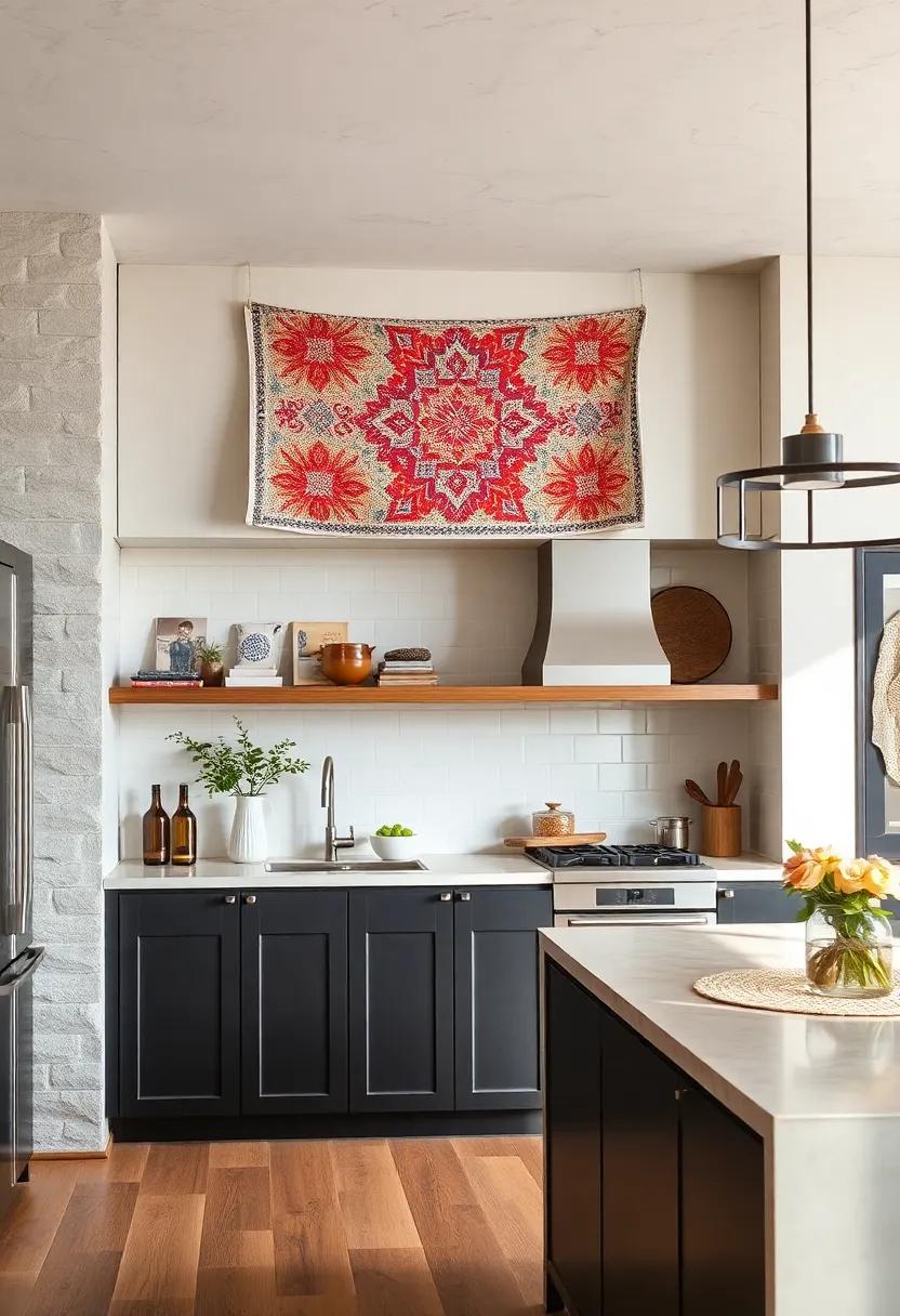 Use Fabric or Quilts: Hang colorful​ fabric or a quilt that complements your kitchen decor for a cozy, homey feel