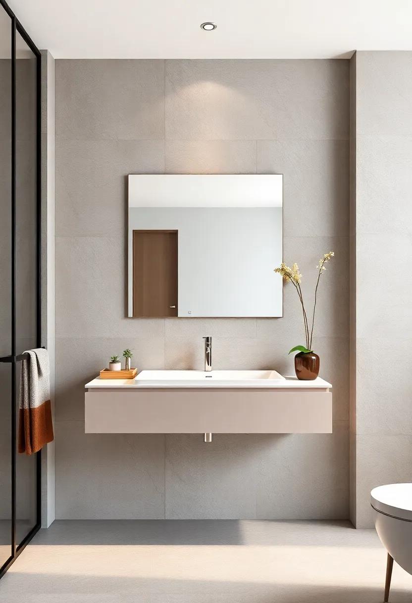 Floating Vanity: Embrace minimalist elegance with a wall-mounted vanity that creates an airy feel while providing ample storage