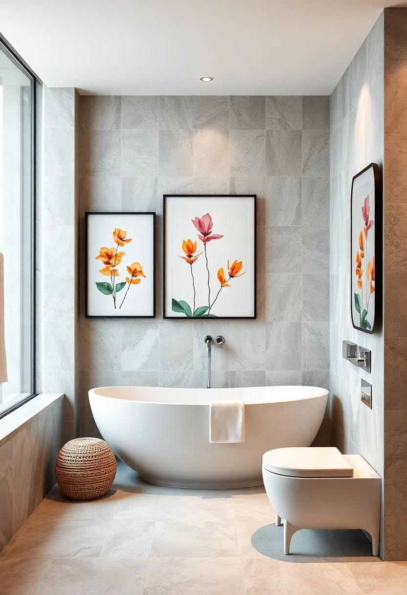 Wall Art Display: Transform your bathroom into a gallery with framed artwork or prints that add style and vibrancy