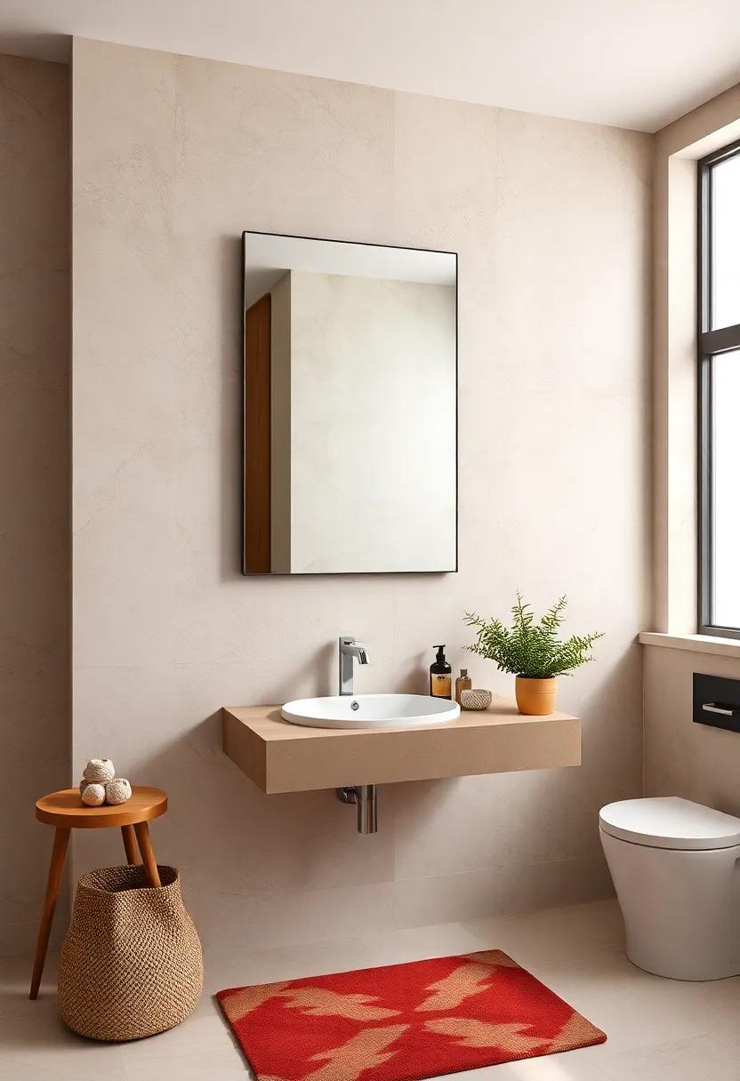 wall-Mounted Mirrors: Enhance your bathroom’s aesthetic with a frameless or statement mirror that reflects light and opens up the space