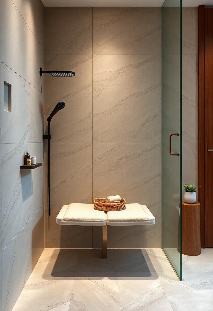 Wall-Mounted Shower Bench: Add an element of luxury and accessibility with a foldable bench for comfort and ease during showers