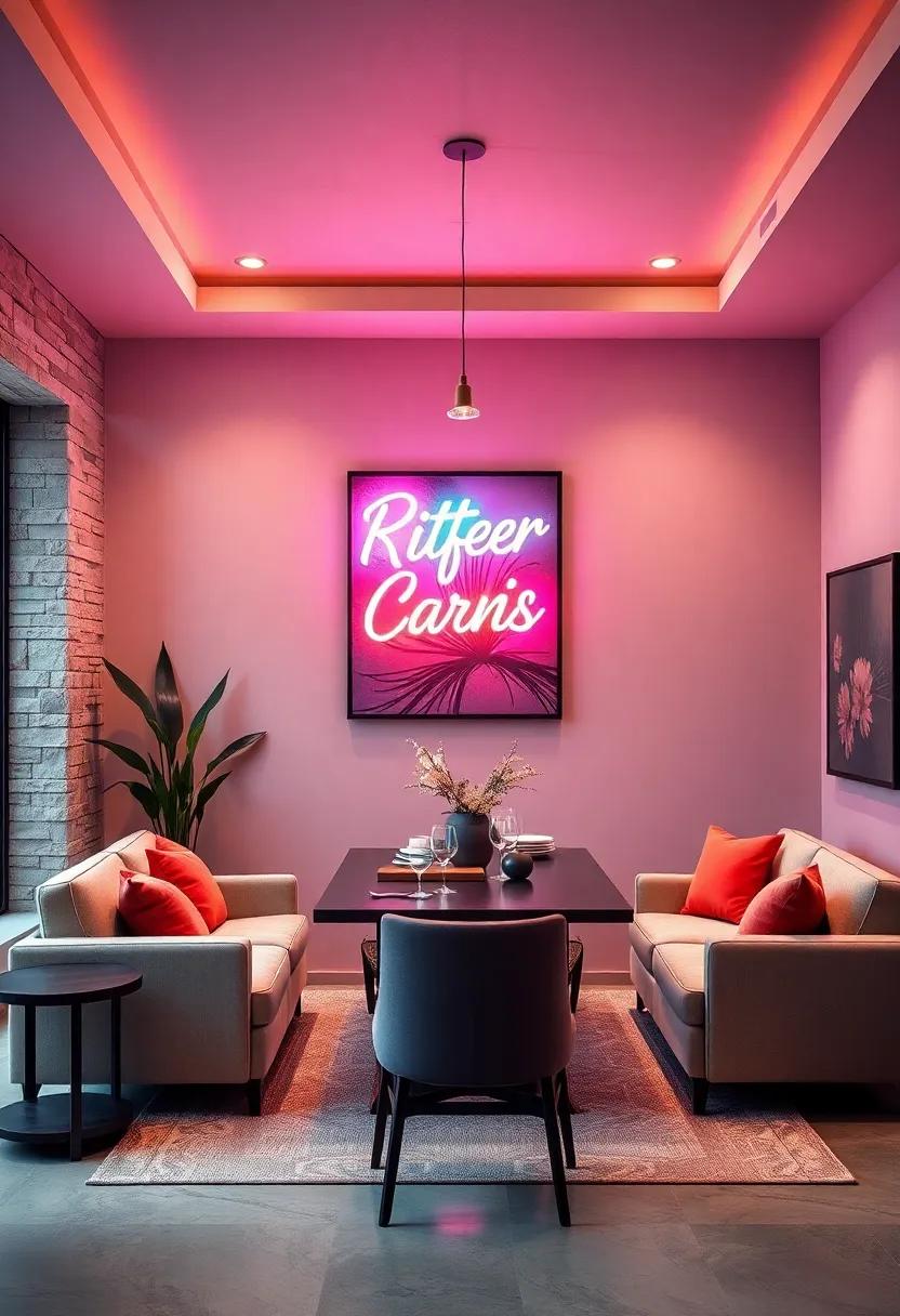 Neon‍ Signs: introduce a playful element with a neon sign that reflects your personality or sets a fun mood during dinner parties