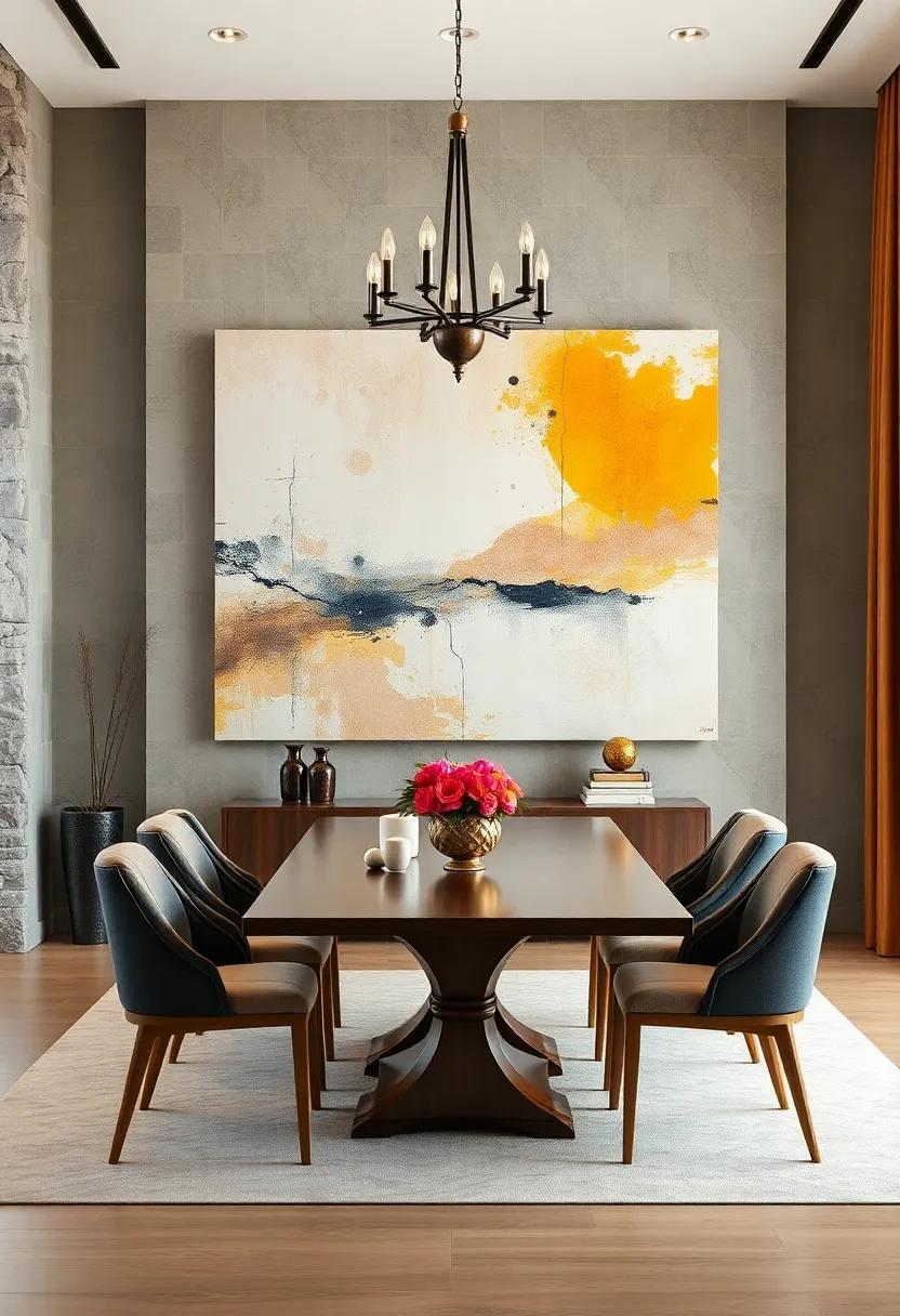 Large-Scale abstract painting: Make a bold statement​ with an oversized abstract‌ artwork that ‍adds depth‍ and intrigue to your dining⁣ room