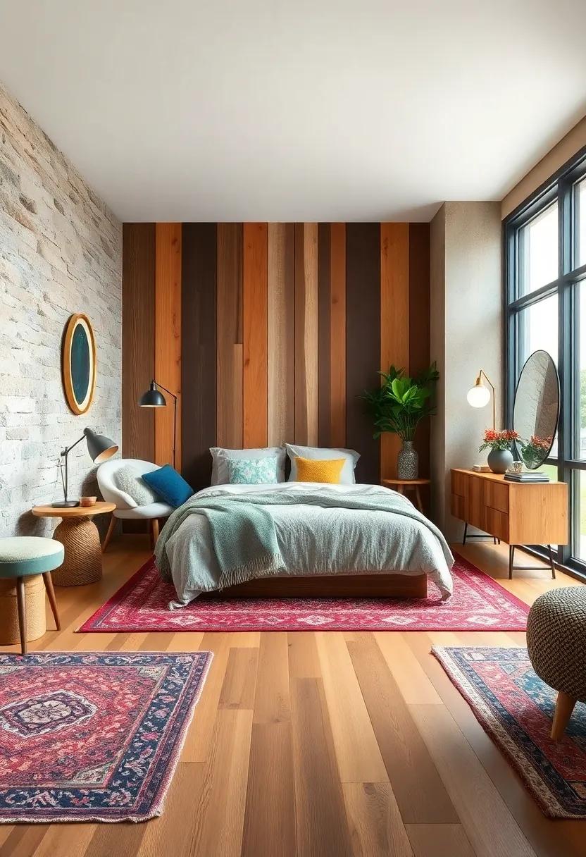 Layered​ Area Rugs: Use area rugs over wood​ floors to soften the look,​ providing contrast while enhancing comfort underfoot