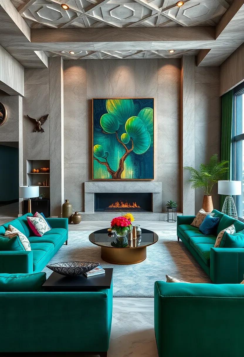 Embrace⁢ Bold Colors: Use rich⁤ jewel tones like ​emerald green or sapphire blue on walls or furnishings ​to​ enhance the impact⁤ of statement artwork