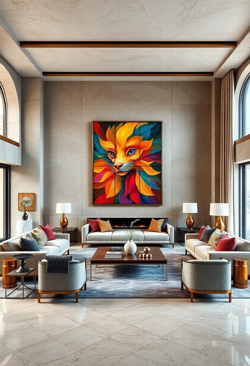 Introduce Metallic⁣ Accents: Incorporate gold, silver, or‌ bronze finishes to add sophistication ⁢and richness that⁤ complements vibrant ‍art