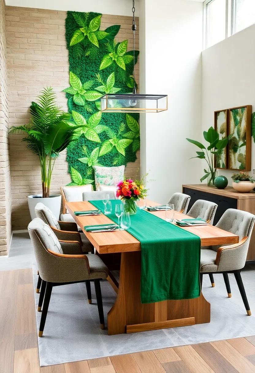 Green​ Table Runner: Use a vibrant green⁣ table runner to add a pop of color ‍and create a lush backdrop for ‍your ⁣dining decor