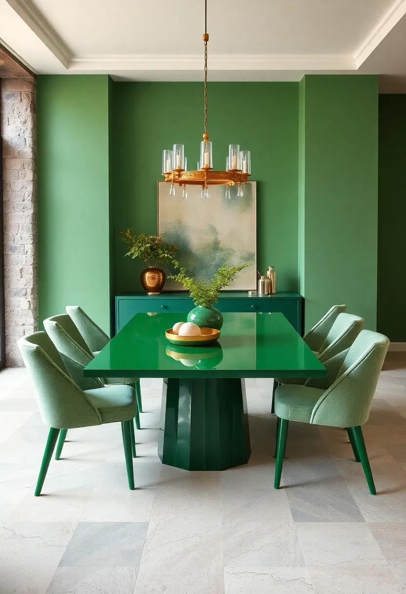 Statement ⁢Green Dining table: Choose a dining table in a ​bold ‍shade of green, creating an eye-catching centerpiece ‌for your dining room