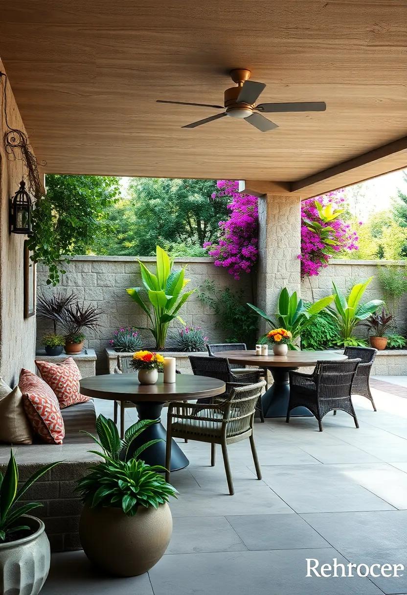 Garden Dining: Discover the‍ beauty⁣ of ⁤a⁣ dining area nestled among‌ flowering plants and trees, bringing nature's ​ambiance ‌to your meals