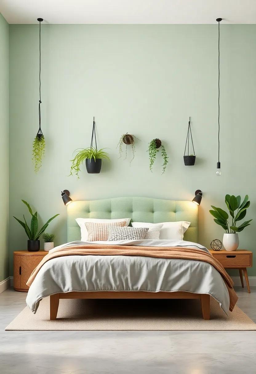 Creative Light Green Headboard Décor: Use hanging plants and decorative items above a light green headboard to⁤ enhance the room’s uniqueness