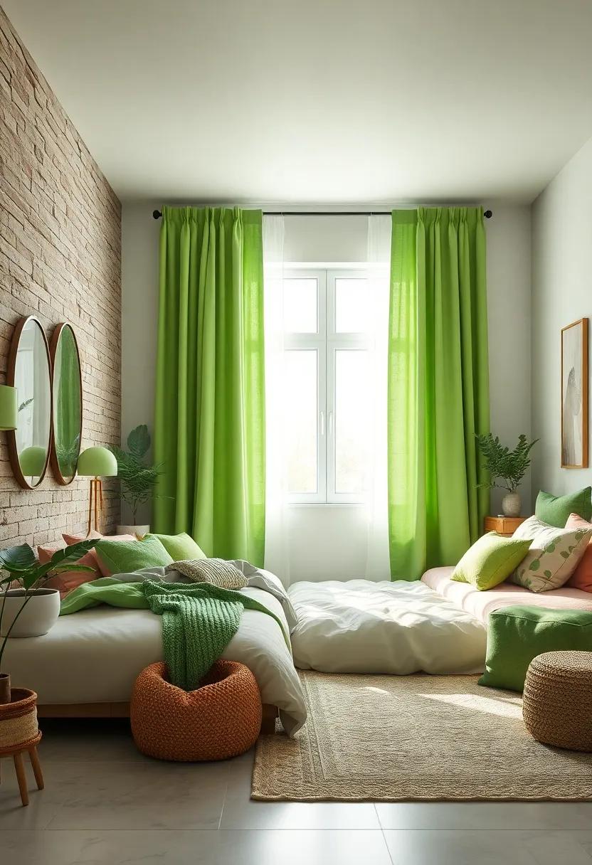 Layered Green Textiles: Experiment with different shades and textures of green in textiles such as curtains, throw pillows, and bedcovers⁤ for depth