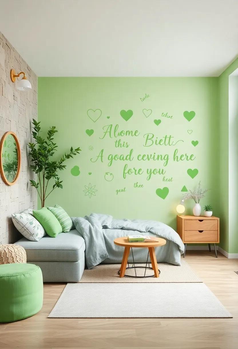 Eclectic Light Green Wall Decals: Add removable wall decals in light green shapes or ⁣words that resonate ⁣with your personality and interests