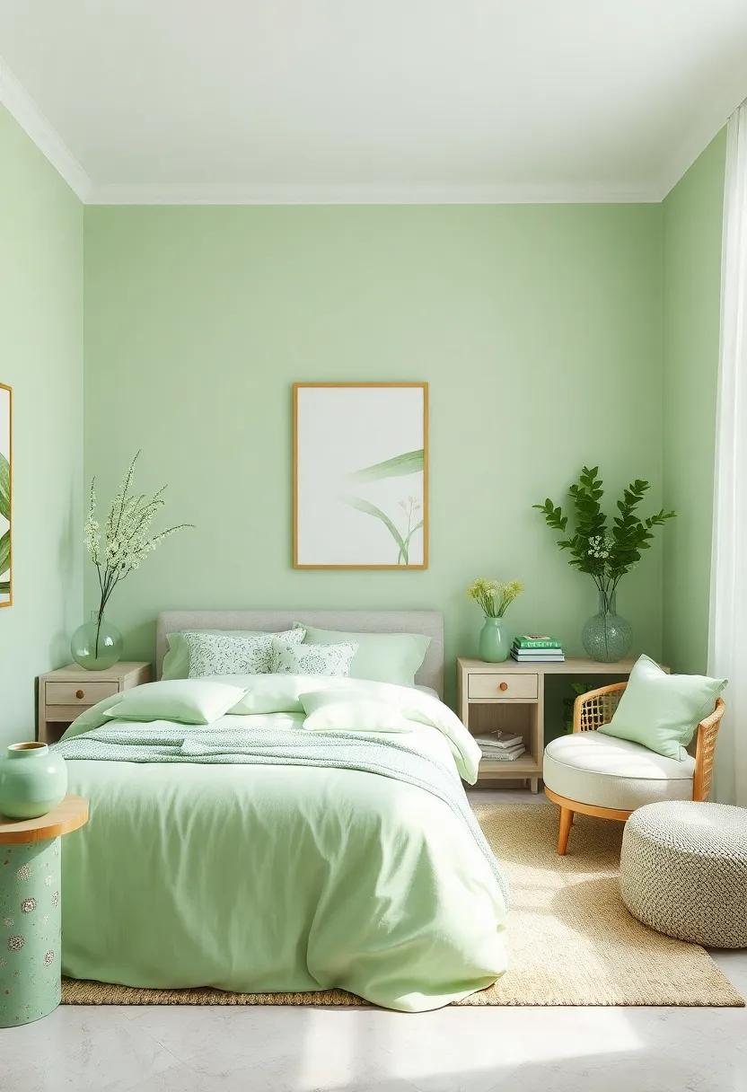 Shimmering Green⁤ accent Decor: Use ‌light green decorative accents like vases or lampshades with a metallic finish to introduce a​ hint of glamour