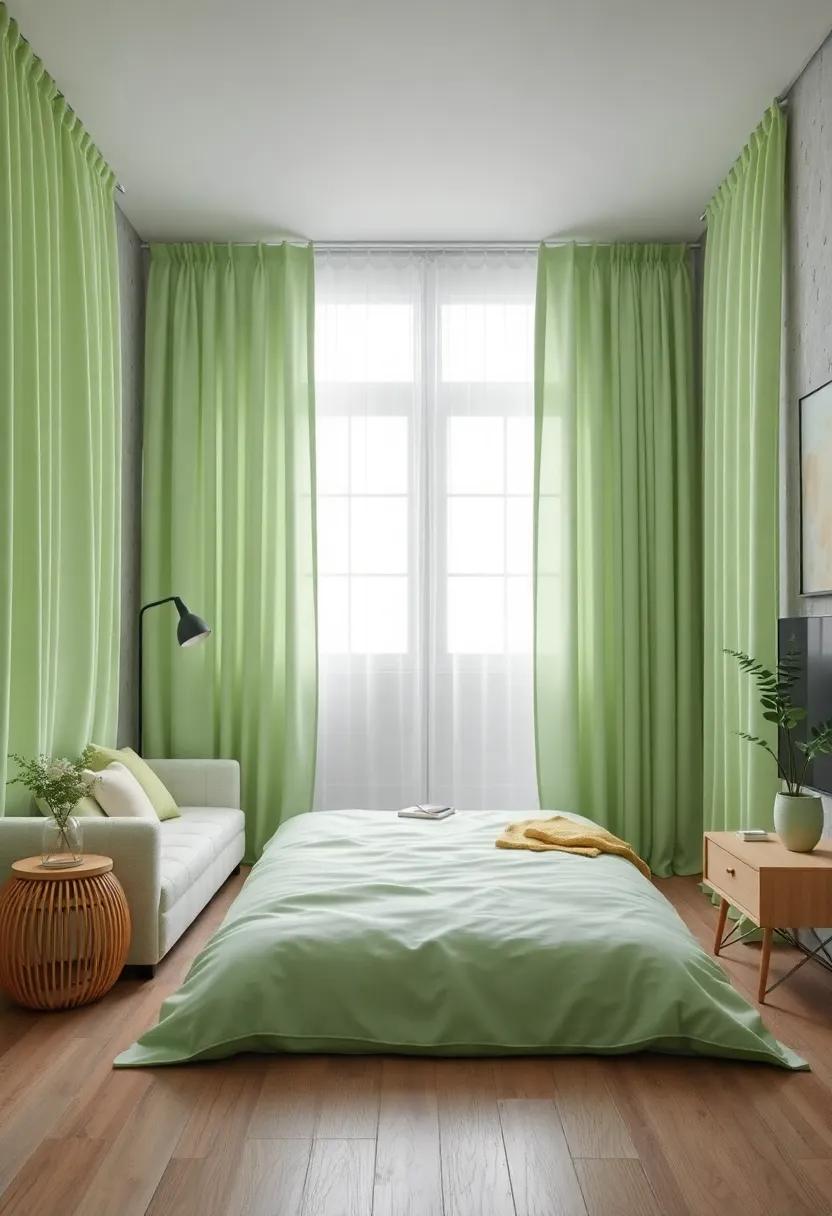 light⁢ Green Curtains for Soft Lighting: Flowing light green curtains allow natural light to filter through while⁢ adding a pop of color to window spaces