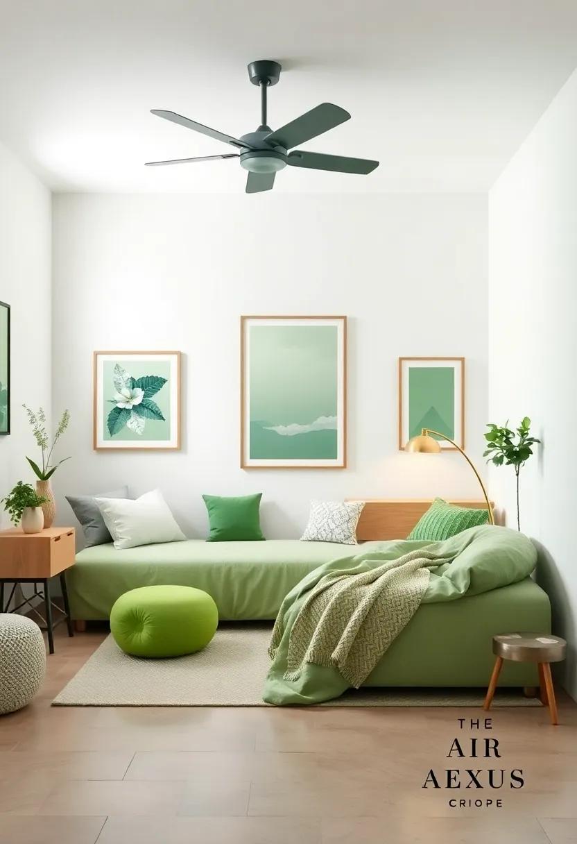 DIY Green Framed Art: Add a personal touch by​ creating framed artwork using light green ‌tones, making the room feel uniquely yours