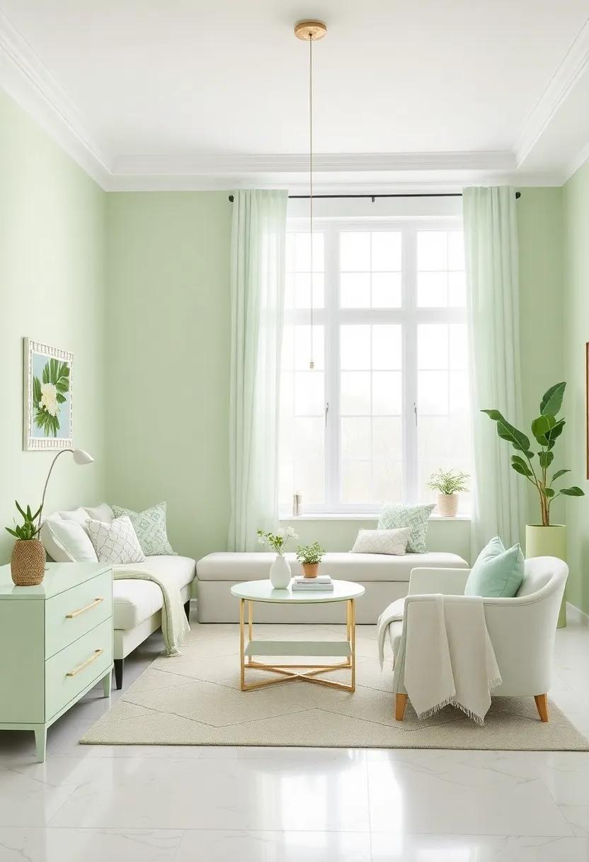Elegant Green and White Color Palette: Pair⁢ light green with crisp⁤ white⁤ furniture⁤ for a fresh and airy feel that’s both sophisticated and youthful
