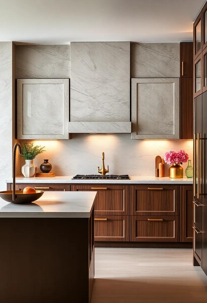 Gold Accents: Infuse ​luxury with ⁤brass or ⁣gold ​cabinet ‌hardware and detailing,‍ adding ‌glimmers of metallic that⁢ elevate​ the ​overall ambiance ⁢of ‍the culinary space