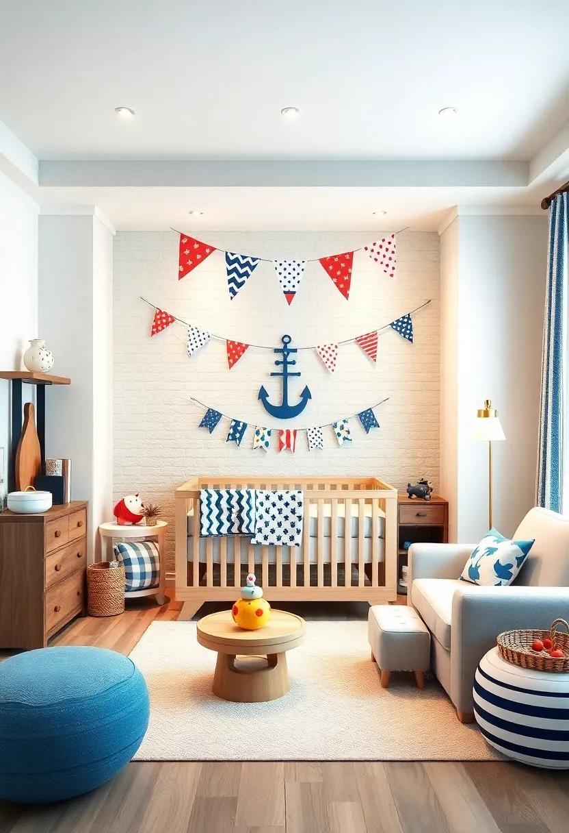 Bunting Banners: Adorn the walls or shelves with colorful bunting decorated in nautical patterns,adding ‌a festive flair