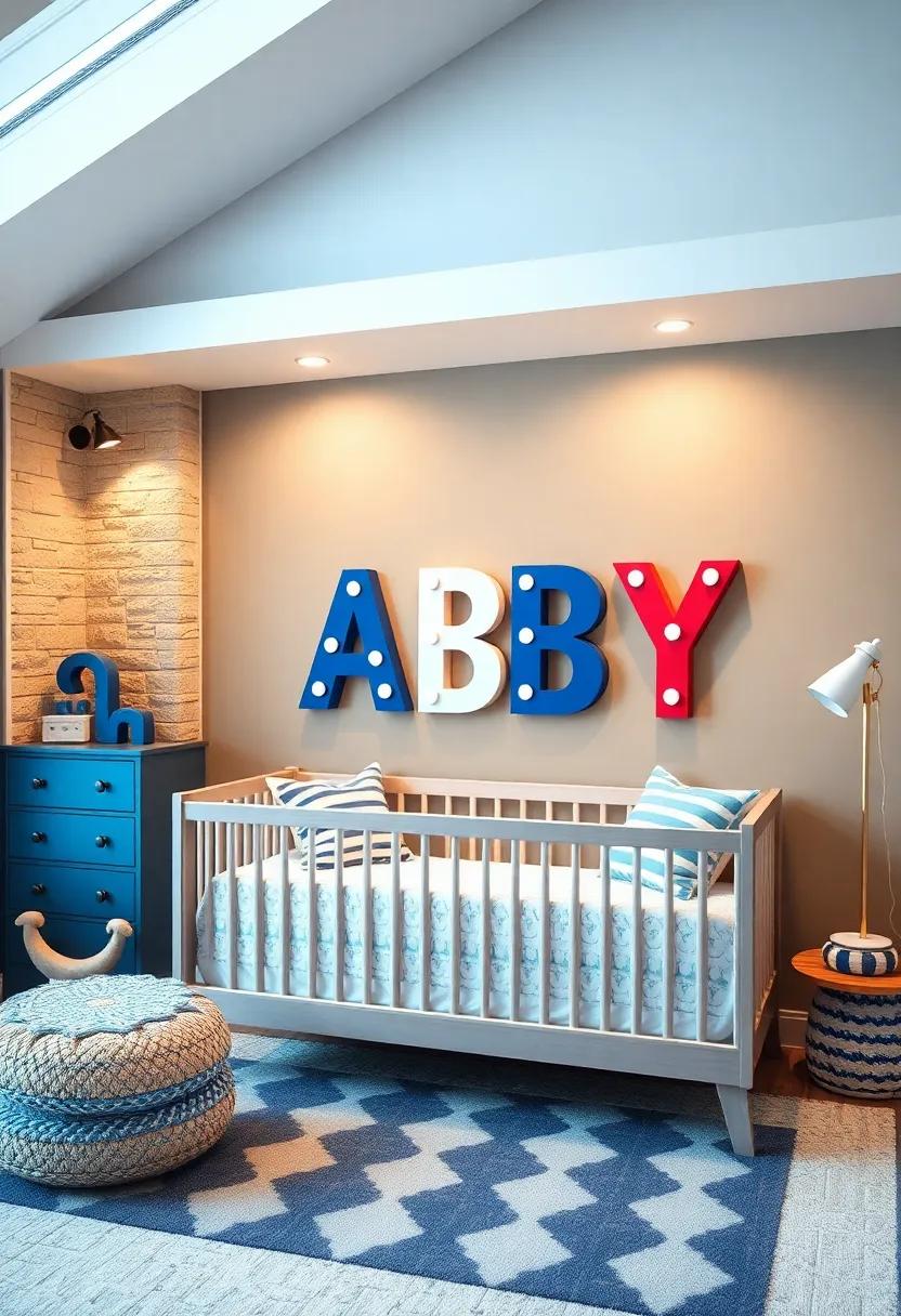 Nautical-Themed Name Letters: Choose wooden ⁤letters painted in nautical colors to spell the baby’s name on the wall