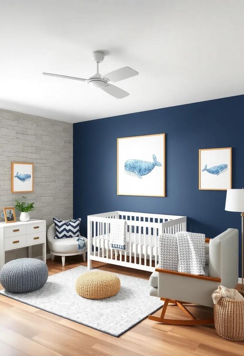 Whale Wall Art: Hang adorable whale​ prints or paintings to add a ‍playful touch of‌ ocean life to the nursery walls