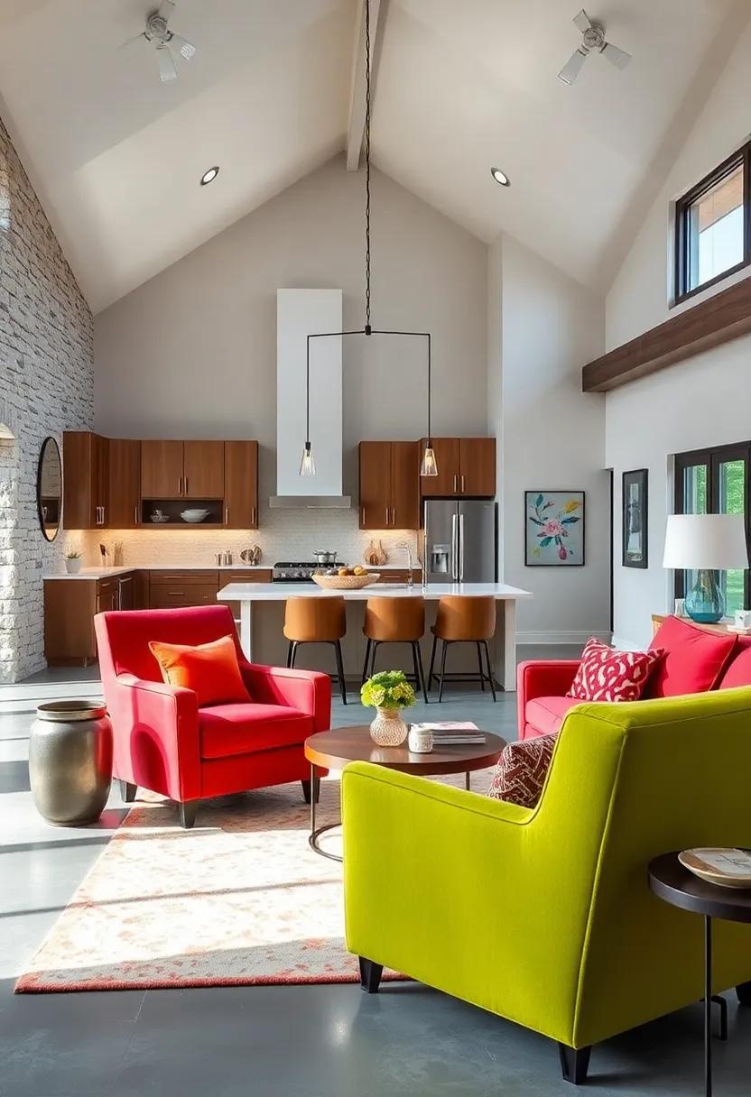 Colorful⁣ Accent⁢ Chairs: Add vibrant⁢ accent chairs to ⁢the⁣ living⁤ area for a pop ⁣of color, creating an inviting spot for conversation and socializing