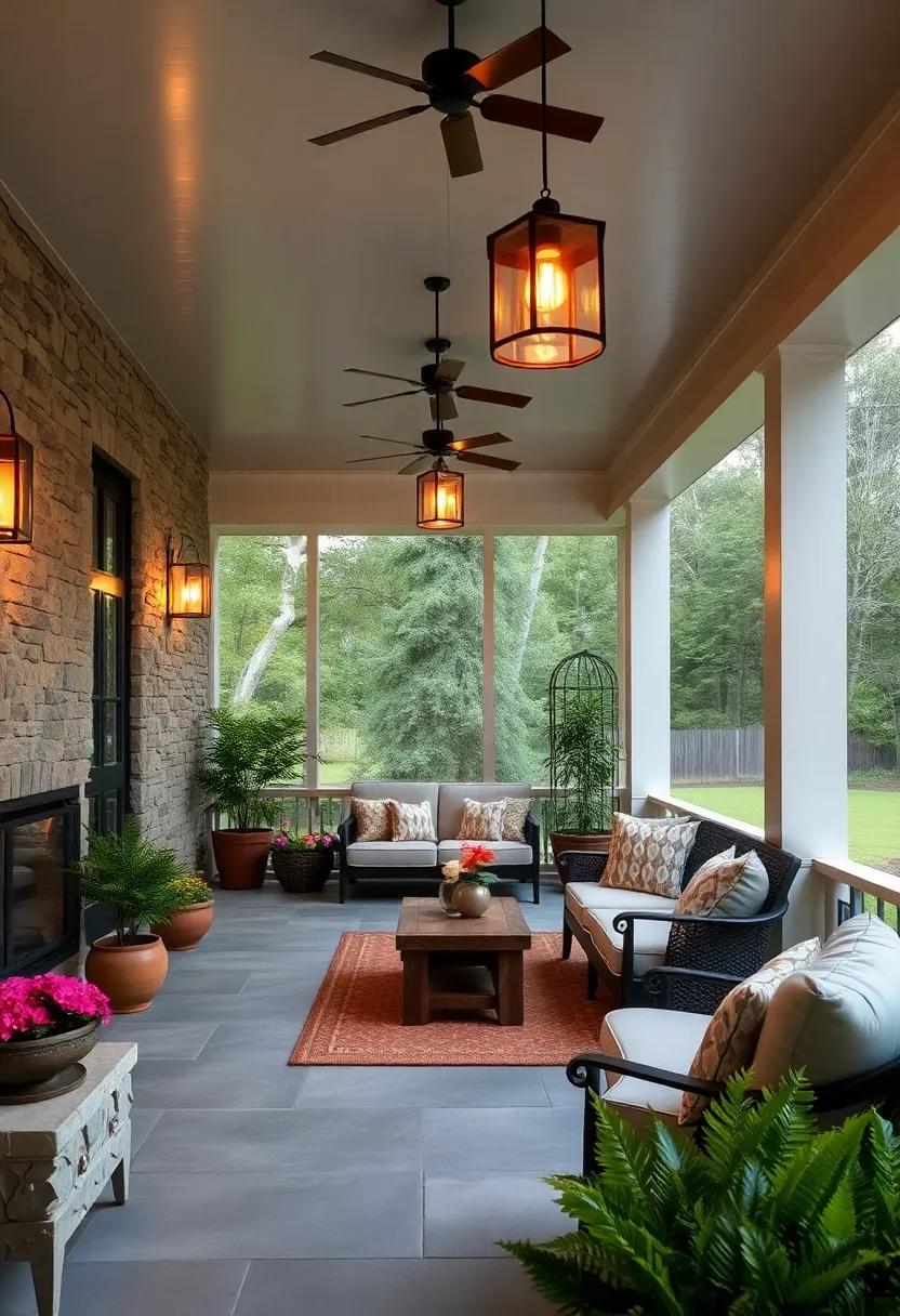 Embrace rustic charm with pendant‌ lights made from reclaimed wood, bringing warmth and character ⁢to your screened porch