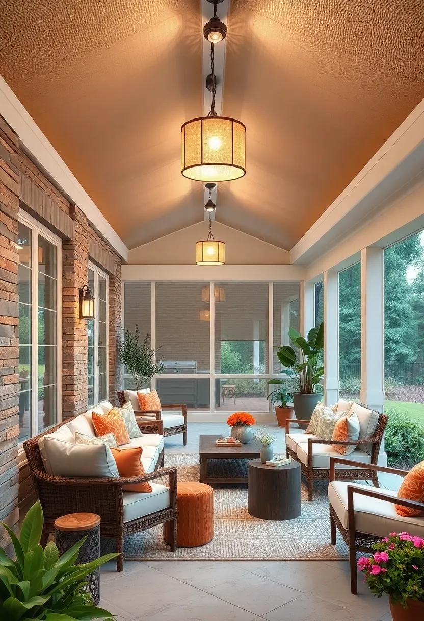 Use natural‍ fiber ‌shades on ⁢ceiling ‍lights to diffuse‌ light softly, enhancing the porch's inviting, relaxed vibe