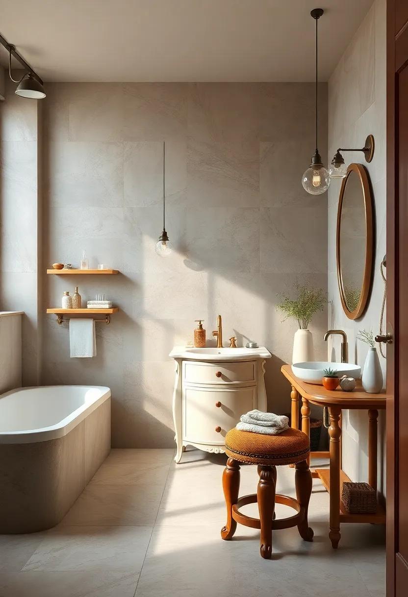 Antique Furniture: Incorporate an antique vanity or stool to create a focal point⁢ that tells a story ⁣and enriches the space