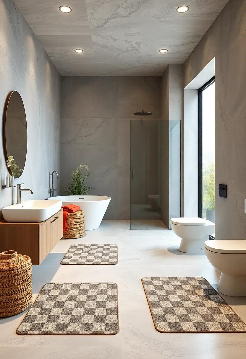 Classic Bath Mats: Select bath mats​ featuring checkerboard patterns or retro graphics to tie the room together