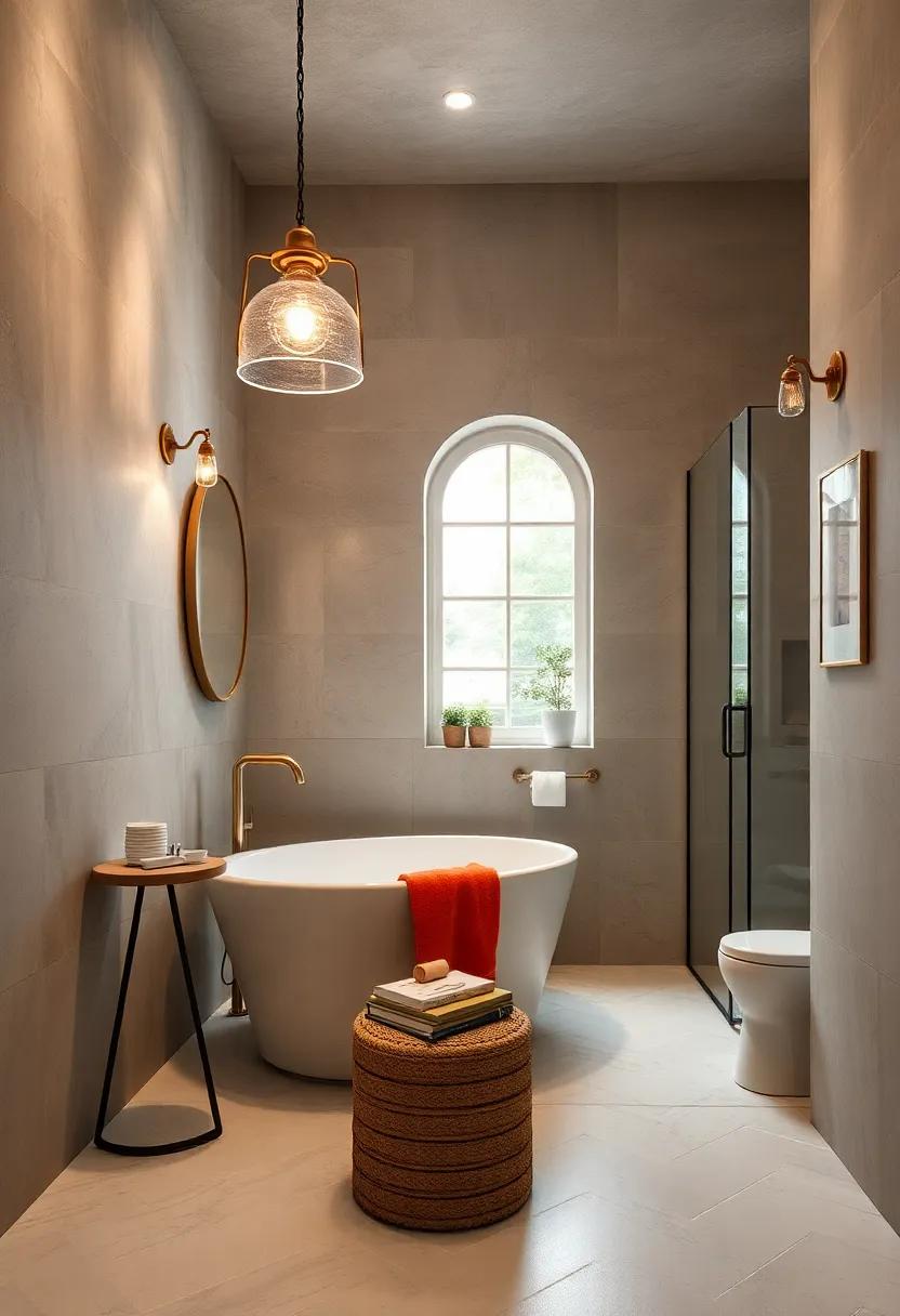 Retro Lighting Fixtures: Choose chandeliers or sconces in brass or glass to illuminate your bathroom with a vintage touch