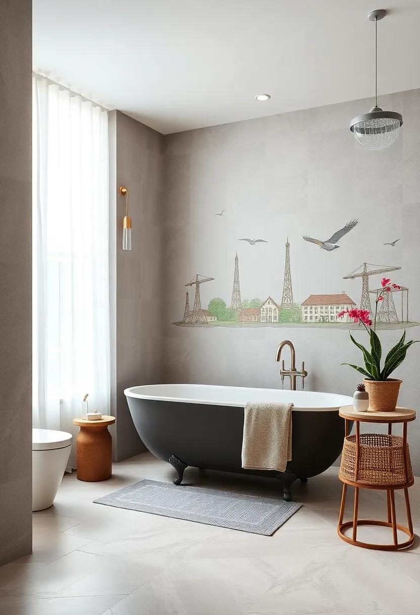 shower Curtain with ​Vintage Print: Select a shower curtain featuring retro ⁢patterns or illustrations to tie the design together