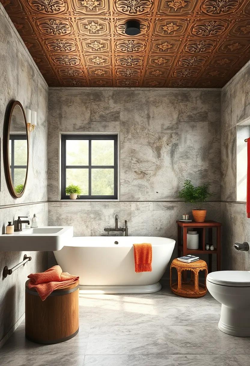 Tin ⁢Ceiling Tiles: Install tin ceiling tiles to add texture⁢ and a unique⁢ character reminiscent of historic bathrooms