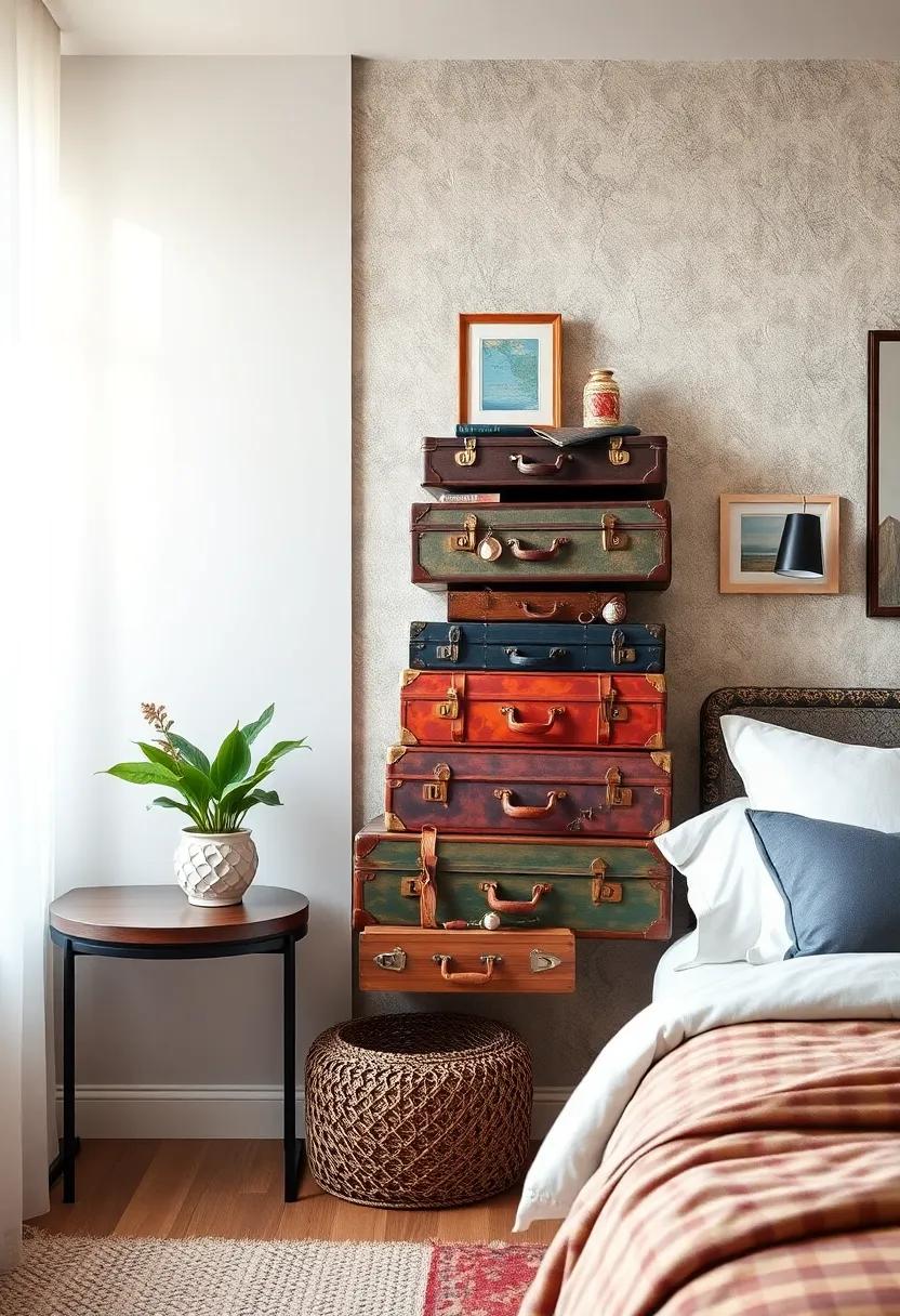 Vintage Suitcase Stacking: ‍Use charming old suitcases as layered shelf displays, ⁢filled with travel mementos or books to evoke a sense of adventure
