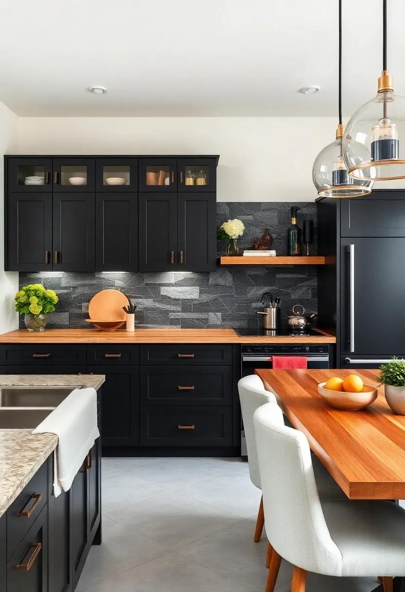 Backsplash Brilliance: ⁢consider the impact ⁣of a striking backsplash ⁣that complements both‌ black cabinets⁣ and butcher block ‍for a cohesive look